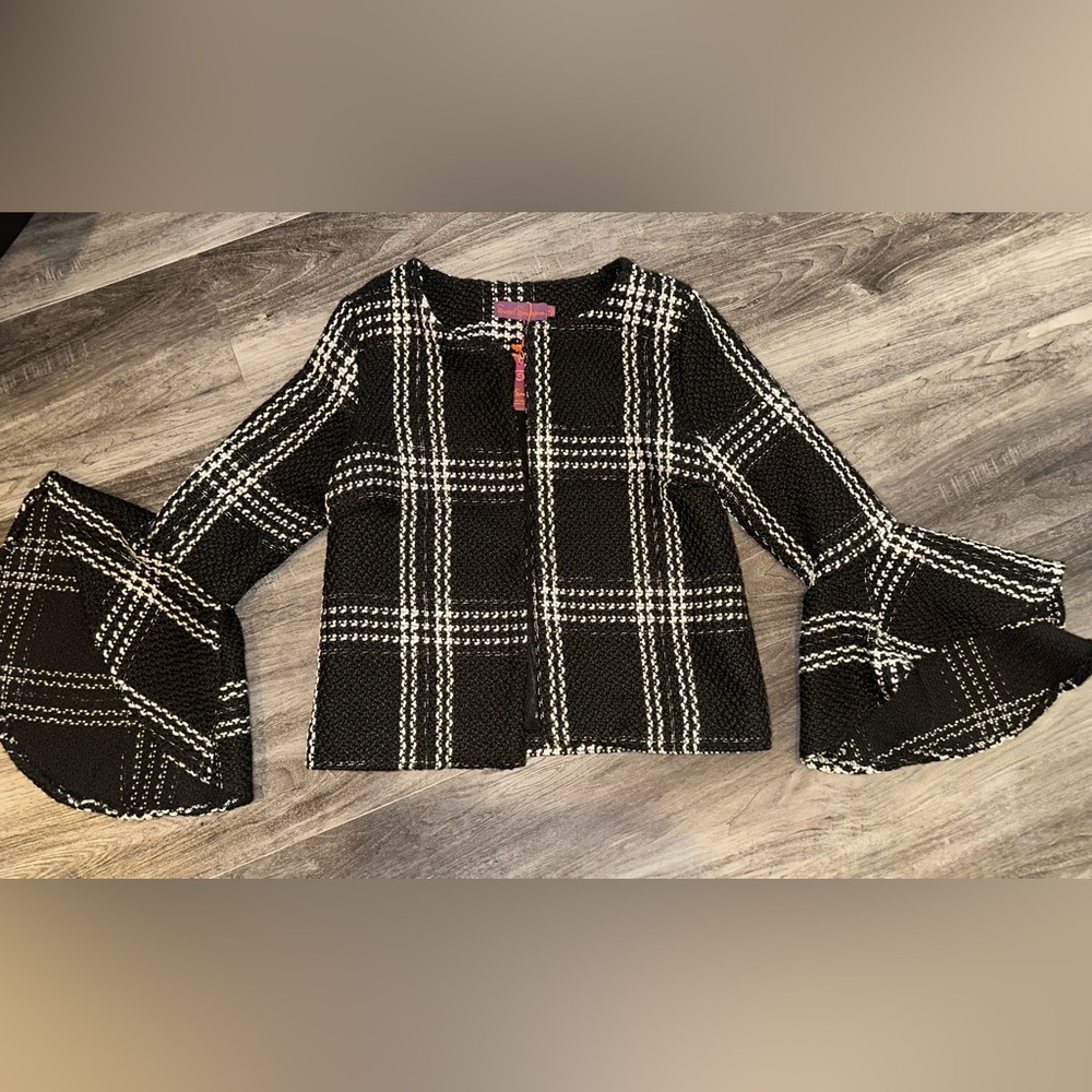 Nwt Tweed Black White Bell Sleeve Jackie O Style Jacket Small